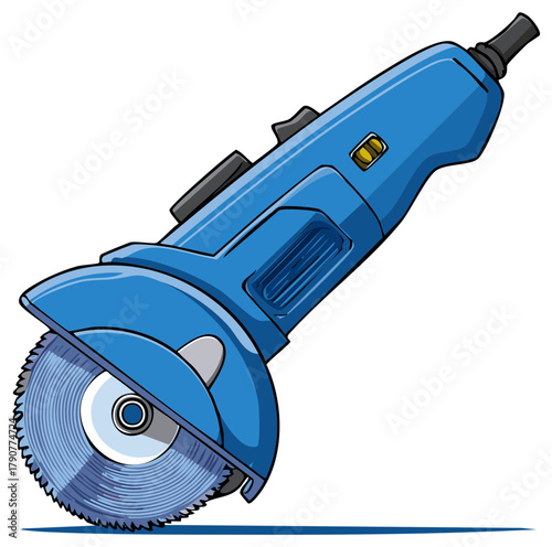 Blue electric hand saw with circular blade for construction or DIY projects.