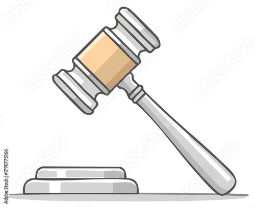 Cartoon-Style Illustration of a Wooden Judge Gavel and Sounding Block Court Law System Symbol