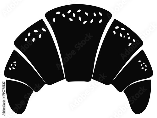 Black Silhouette of a Croissant Pastry with Seeds