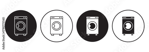 Washing machine black and white flat vector icon design with editable stroke. Washing machine symbol and glyph.