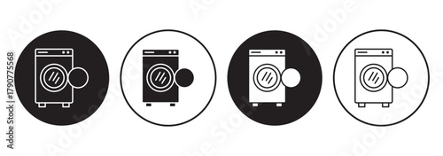 Washing machine black and white flat vector icon design with editable stroke. Washing machine symbol and glyph.