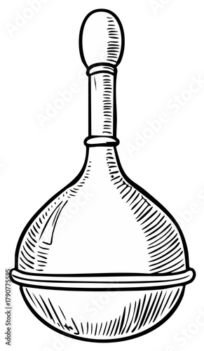 Retro Rubber Bulb Syringe Sketch Illustration Antique Medical Instrument