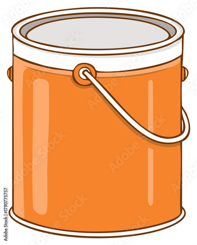 Cartoon illustration of a sealed orange paint can with a handle for renovation and DIY projects