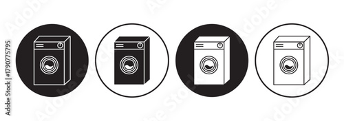 Washing machine black and white flat vector icon design with editable stroke. Washing machine symbol and glyph.