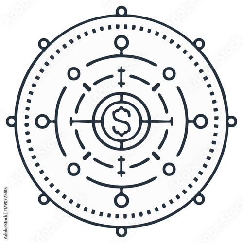 Circular financial target illustration, minimalist money focus achieving goals