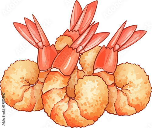 Soft Watercolor Ebi Fry Deep Fried Shrimp Illustration