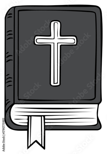 Christian Bible with cross symbol and bookmark simple sketch illustration