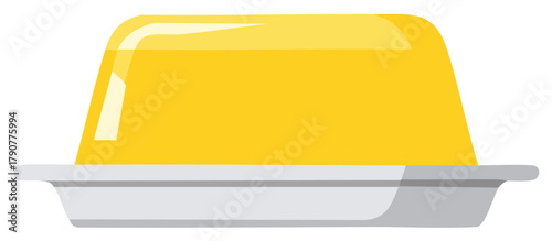 Bright yellow jellied dessert served on a grey platter ready to be eaten for food