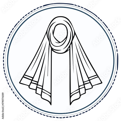 Minimalist line art icon of a hijab or headscarf. Muslim woman silhouette vector logo.