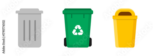 Bin icon set. Trash can icon collection. Trash icons and delete button. Garbage bin symbol. Vector illustration.