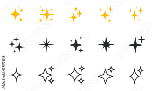 Shining stars icon set. Sparkle stars icons. Twinkle stars collection. Effect shine, glitter, twinkling and clean. Vector illustration.