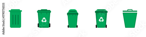Bin icon set. Trash can icon collection. Trash icons and delete button. Garbage bin symbol. Vector illustration.