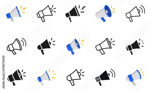 Megaphone icon set. Loudspeaker icon. Advertising and marketing icons. Vector illustration.