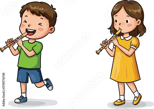 Children, music, recorder, playful, joyful, performance, learning, education, school, musical, instruments, kids, duet, standing, playing, expression, creativity, fun, childhood, harmony