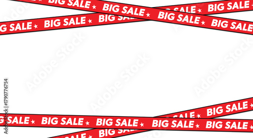 big sale ribbon border background in red and white, modern retail promotion and discount banner template