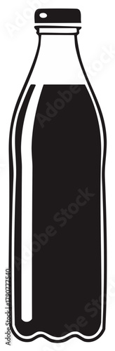 Black Silhouette of a Soda Bottle Filled with Dark Liquid and a Cap