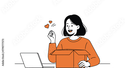 Woman unboxing package online shopping happy customer delivery box