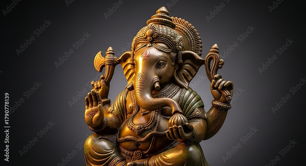 Fototapeta premium Golden Ganesha Statue with Dark Background