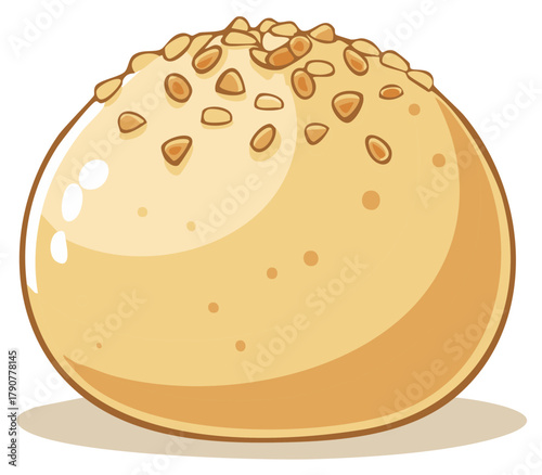 Cartoon illustration of a baked bun topped with seeds