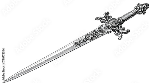 Black and White Sword Image with Sword in Middle