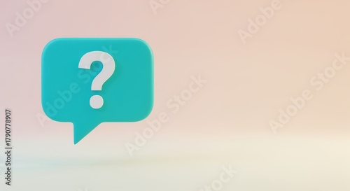 Turquoise speech bubble with white question mark on soft gradient background. Perfect for customer support, help sections, FAQ pages, or communication designs needing inquiry symbols.