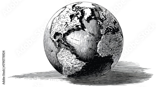Global Connection: Black and White Globe with Second Globe Icon Vector Illustration