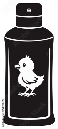 Shampoo Bottle with Chick Icon Black and White Child Design