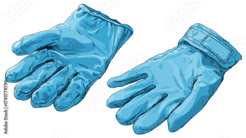 Blue Glove and Gloves Next to Pair of Gloves Vector Illustration