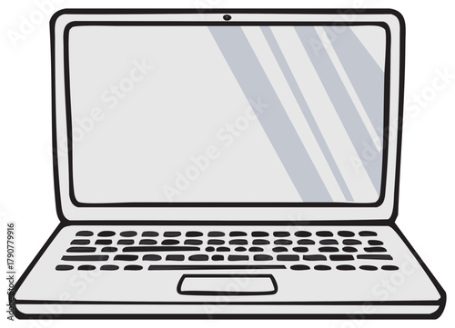 Open Laptop Computer Illustration with Keyboard and Trackpad for Digital Work