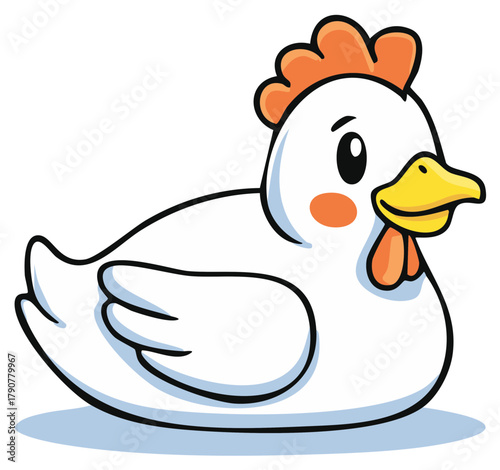 Cartoon Chicken Rubber Duck for Bath Time Fun, Cute Vector Toy for Kids and Infants, Cheerful Animal Illustration