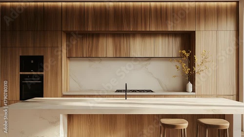 Modern kitchen island creating japandi luxury home design