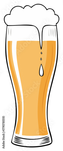 Full pilsner glass of cold beer with a dripping foamy head