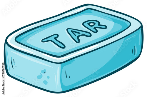Blue Bar of Tar Soap in Illustration Style for Hygiene Product Concept Art