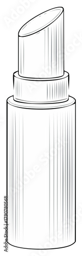 Stylized Outline of an Angled Tip Lipstick Tube with Vertical Ribbing