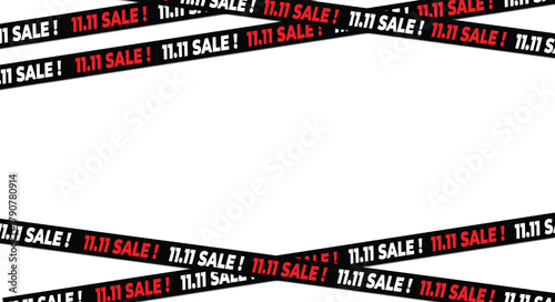 11.11 sale black and red ribbon banner background, modern shopping discount and online retail promotion design