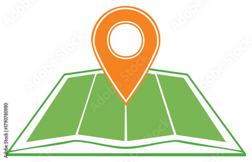 Map and Location Pointer Illustration Green Territories and Guidance Graphic