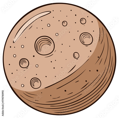 Cartoon illustration of an Exoplanet with craters in a beige, simple style vector