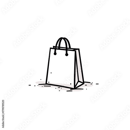 Outline shopping bag with handles on a minimalist background  