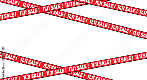 11.11 sale red ribbon banner background, modern shopping discount and online retail promotion design