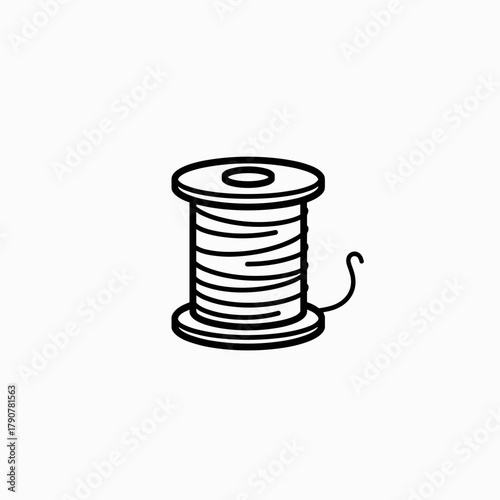 Sewing thread spool in simple line art style on white background  