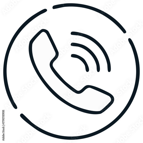 Telephone handset inside a circle, minimal communication icon, dark outline for graphic designs and digital assets