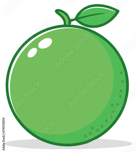 Vibrant green cartoon fruit with a leaf and stem, representing freshness and healthy eating