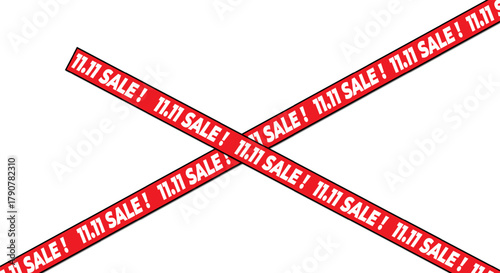 11.11 sale red ribbon banner background, modern shopping discount and online retail promotion design