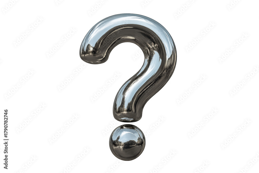 Naklejka premium Question mark symbol standing, reflecting light, representing uncertainty, problem solving, challenge, and doubt