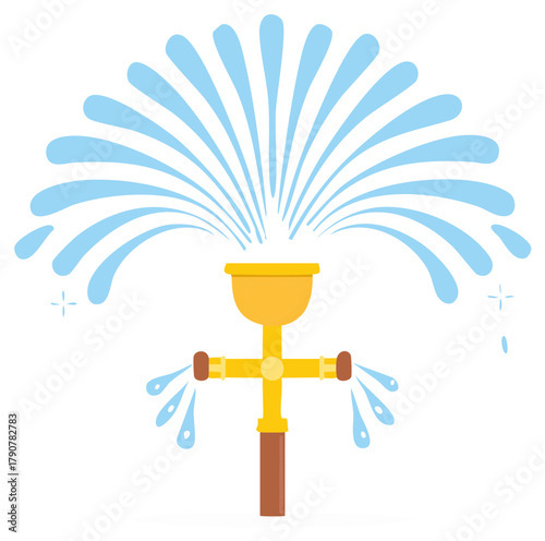 Yellow Garden Sprinkler with Water Jets Spraying in Arc Shape