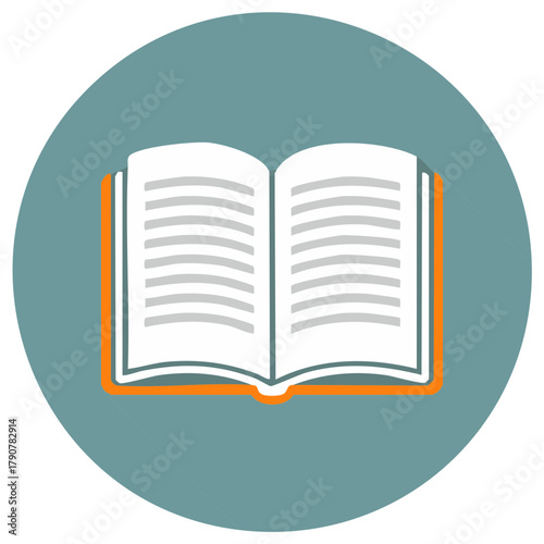 Open Book Icon with Text on Pages Orange Frame Vector Illustration
