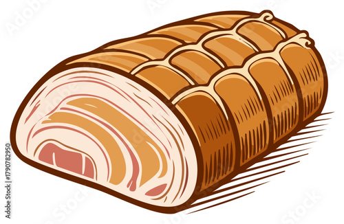 Roast Meat Roll Vector Illustration Brown Tones Cooking Food Art isolated Graphic