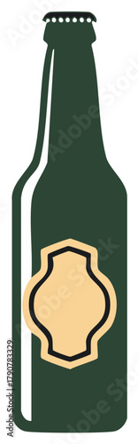 Green beer bottle with a blank label flat design vector illustration