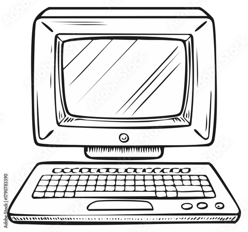 Retro desktop computer illustration vintage technology keyboard screen