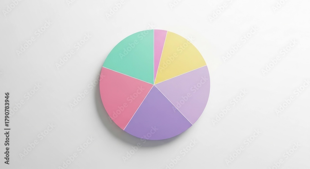 Fototapeta premium Pastel pie chart on white background, simple, overhead view, soft lighting